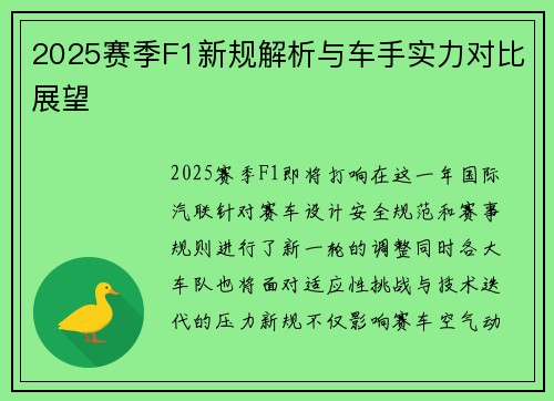 2025赛季F1新规解析与车手实力对比展望